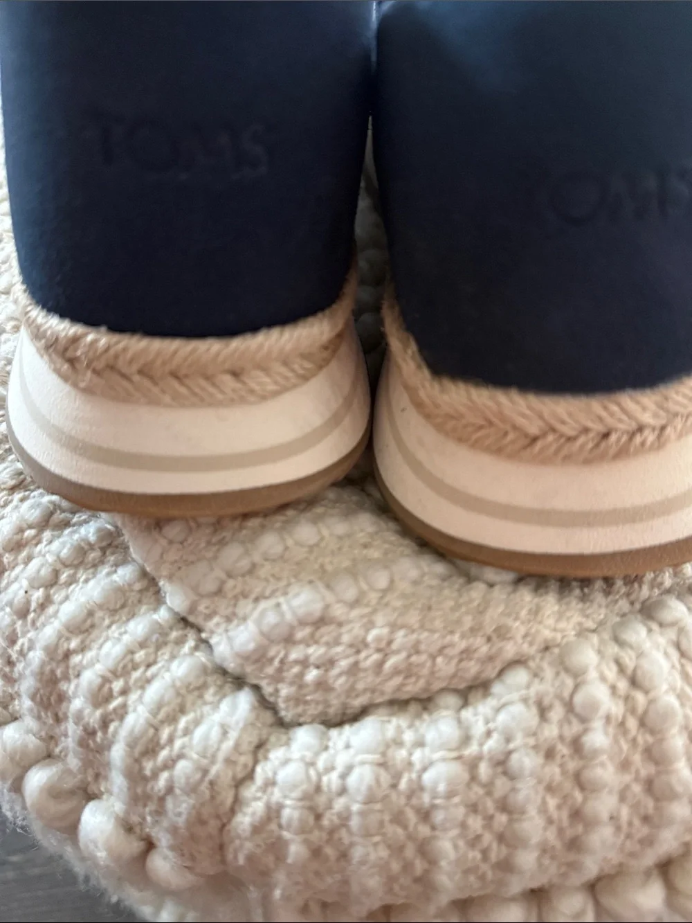 TOMS Blue Navy White Woven Textured Platform Slip-On Mules Espadrilles 9